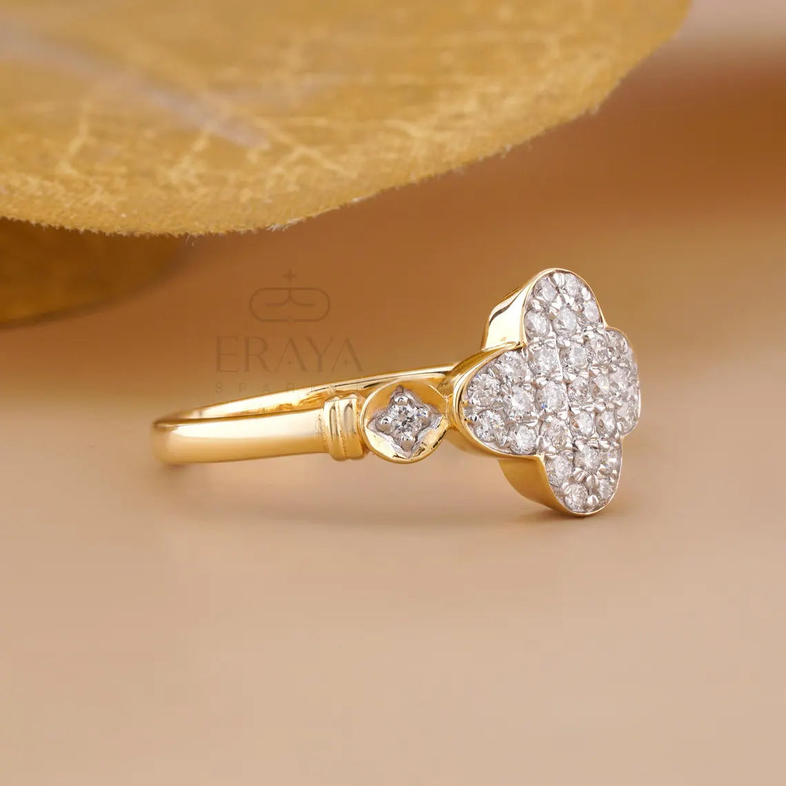 Lab Grown Diamond Clover Ring in Yellow Gold | Dainty Promise Ring