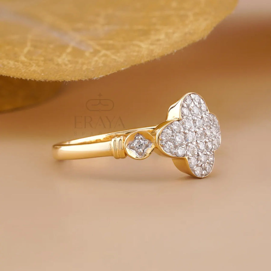 Lab Grown Diamond Clover Ring in Yellow Gold | Dainty Promise Ring