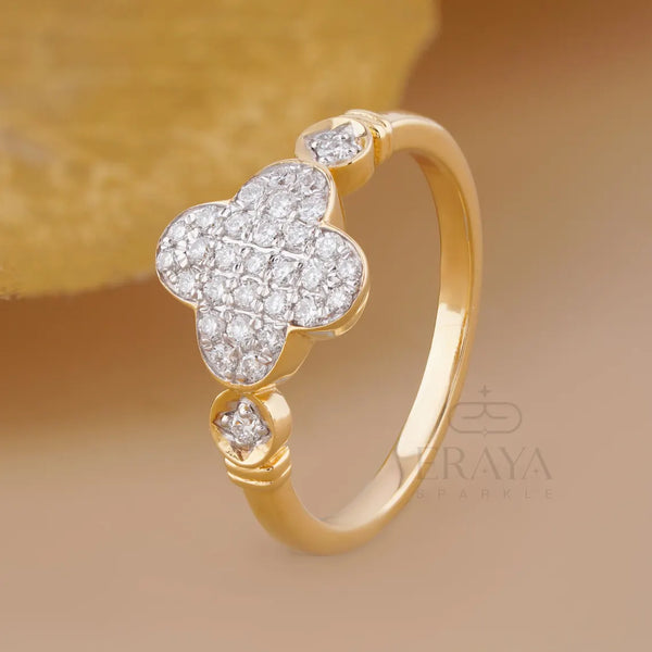 Lab Grown Diamond Clover Ring in Yellow Gold | Dainty Promise Ring