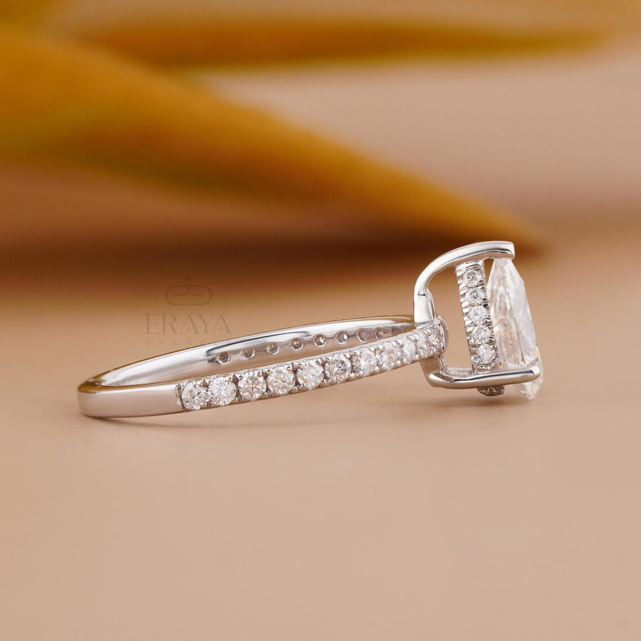 Diamond Pear Cut Ring with Hidden Halo