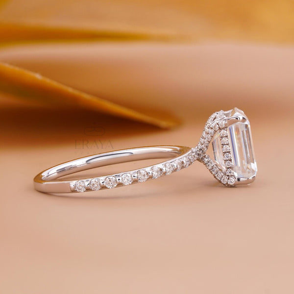 Emerald Diamond Ring Hidden Halo Pavé
