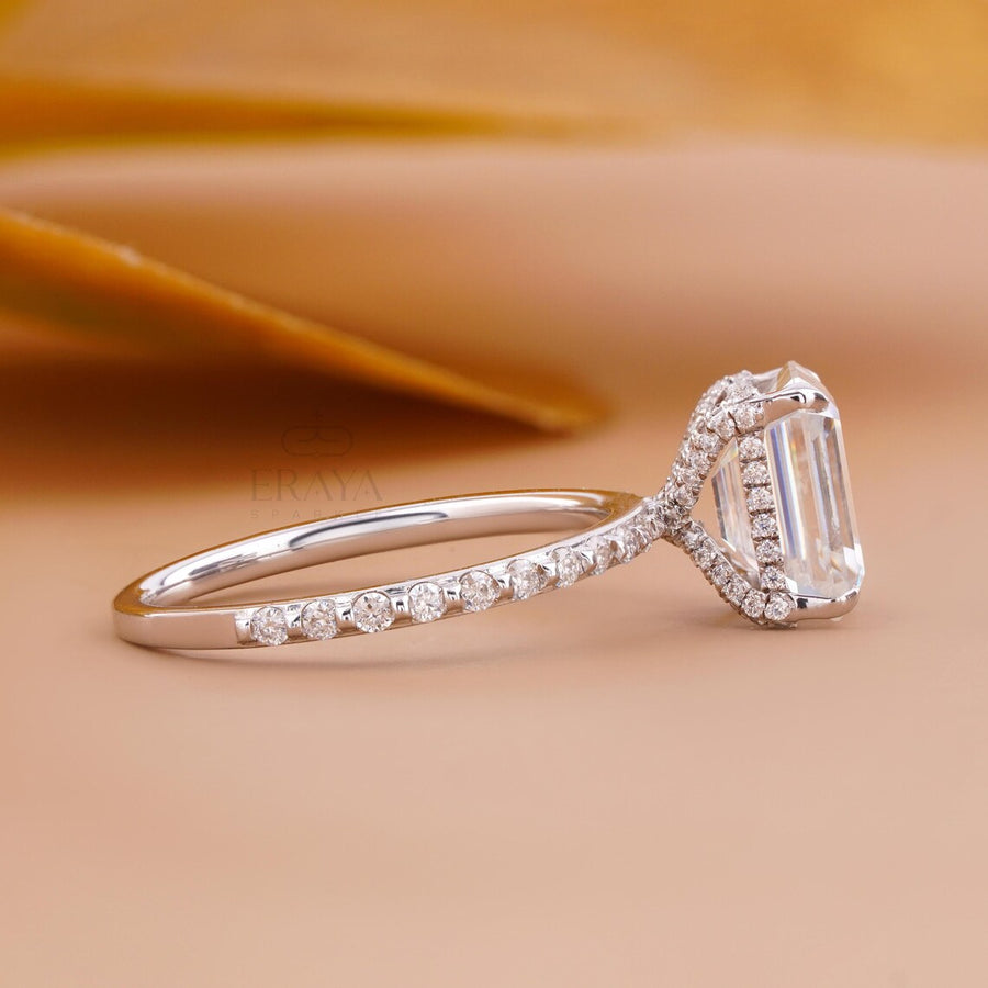 Emerald Diamond Ring Hidden Halo Pavé