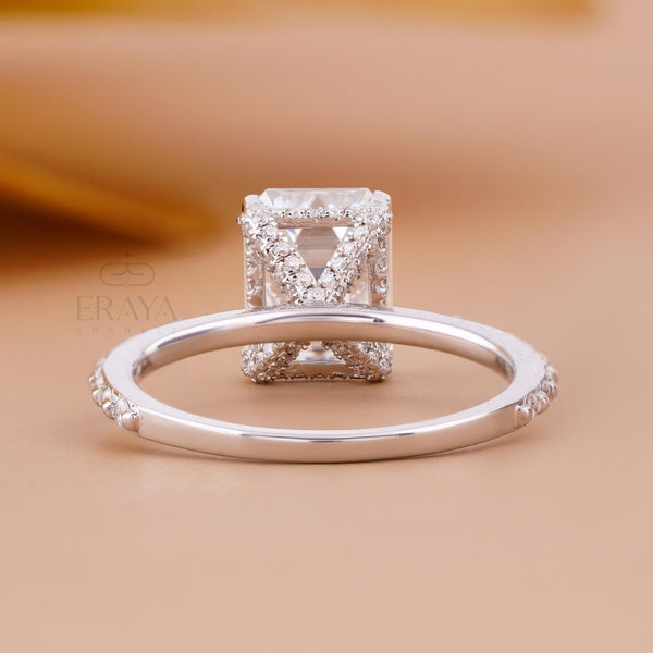 Emerald Diamond Ring Hidden Halo Pavé