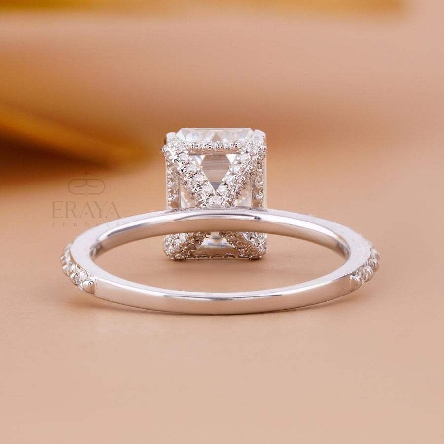Emerald Diamond Ring Hidden Halo Pavé
