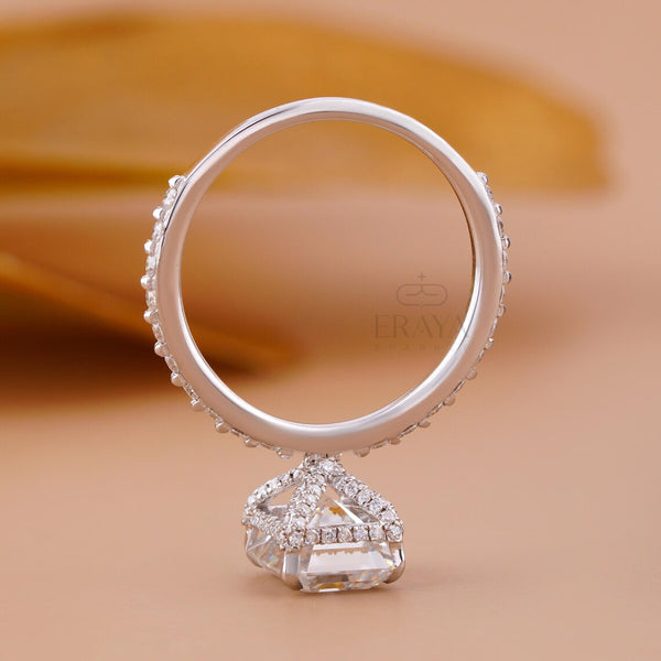 Emerald Diamond Ring Hidden Halo Pavé