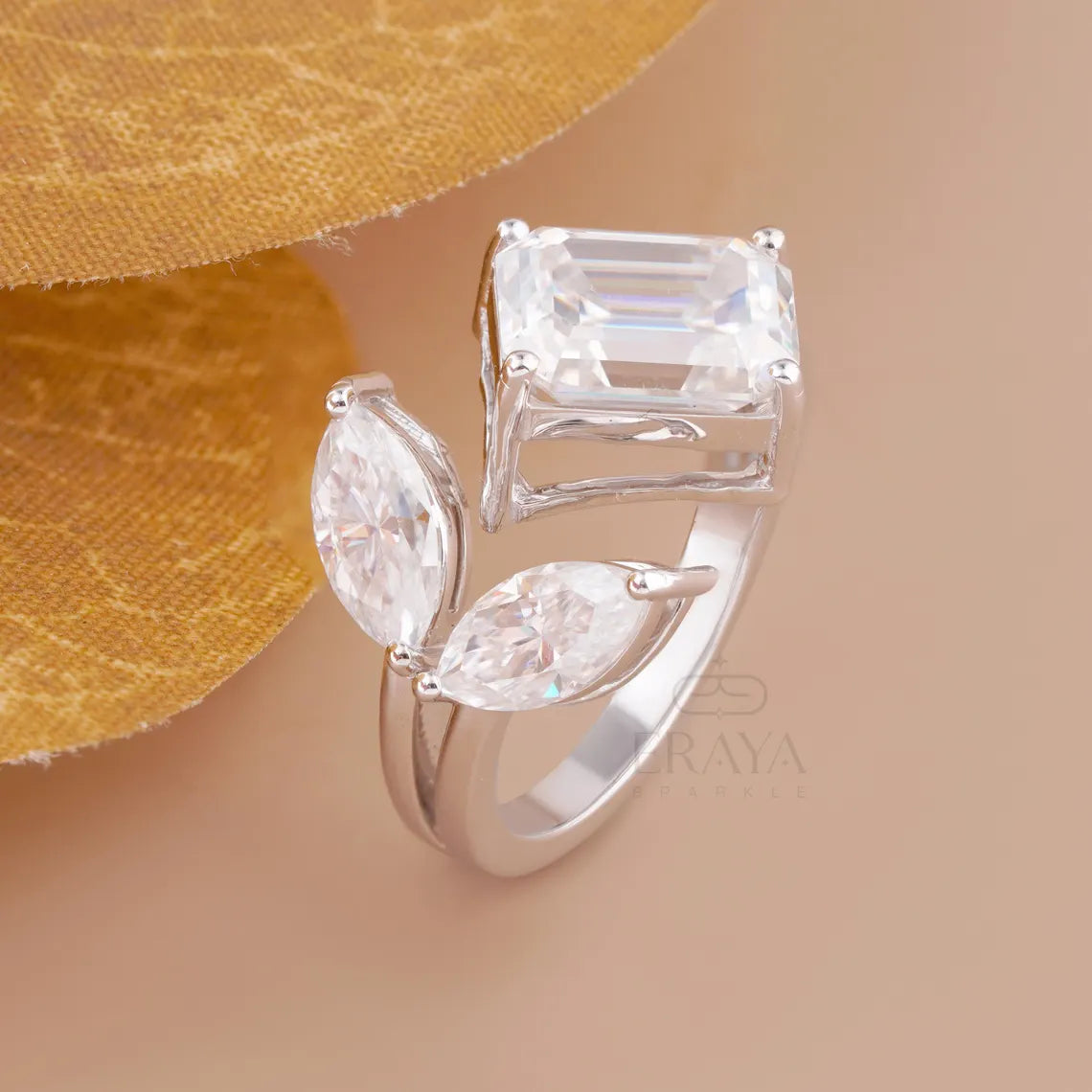 Three Stone Lab Diamond Ring | Emerald Open Band