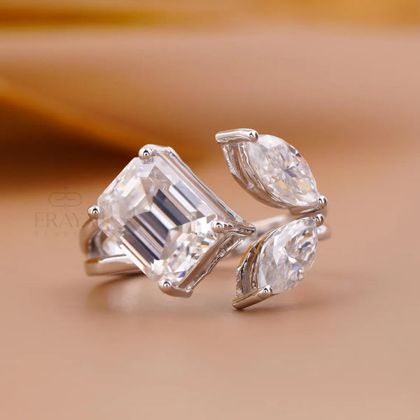 Three Stone Lab Diamond Ring | Emerald Open Band