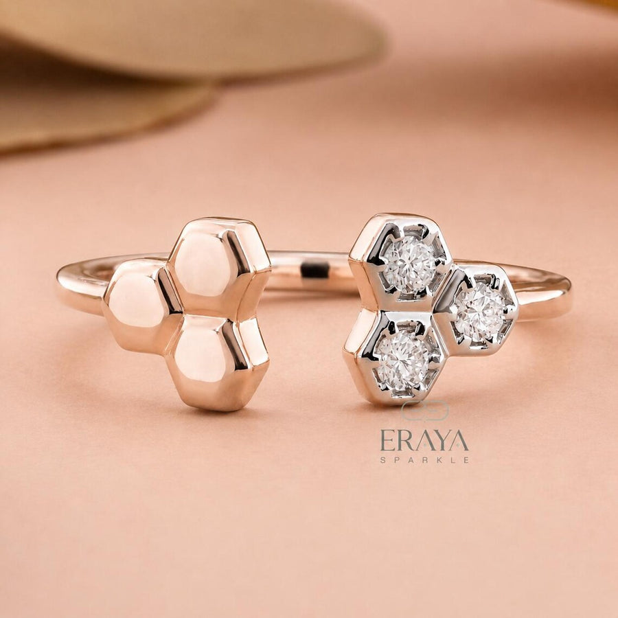 Geometric Diamond Ring | Open Band Gold Ring