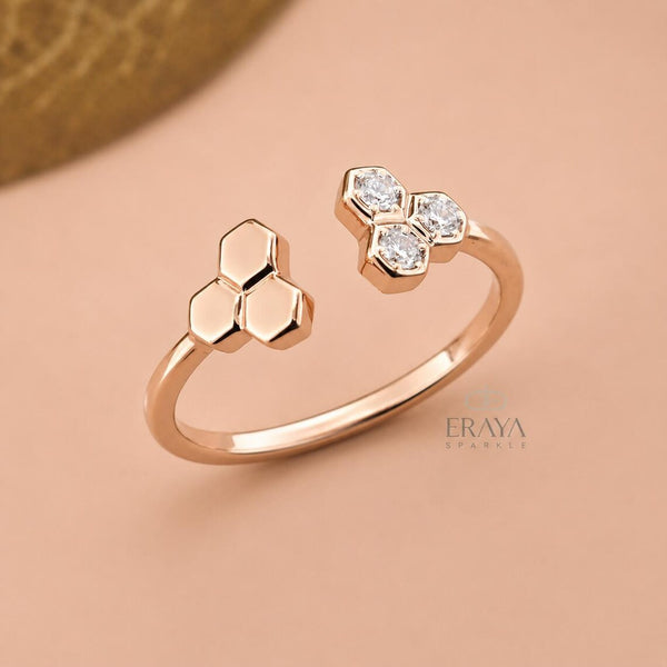 Geometric Diamond Ring | Open Band Gold Ring