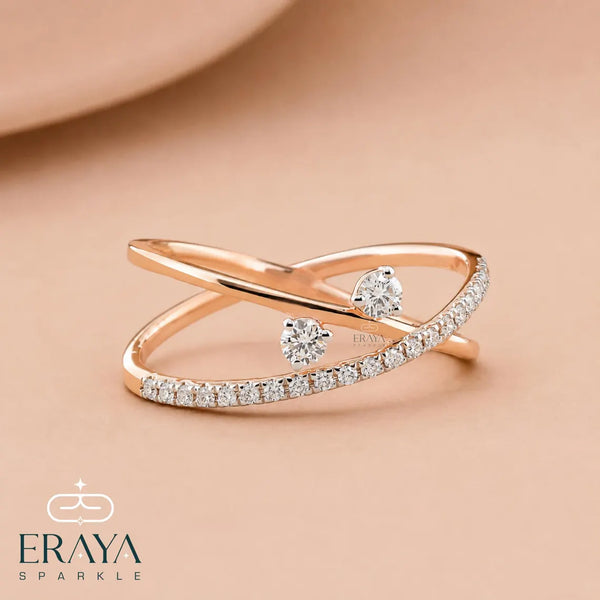 Criss Cross Diamond Ring in Solid Gold