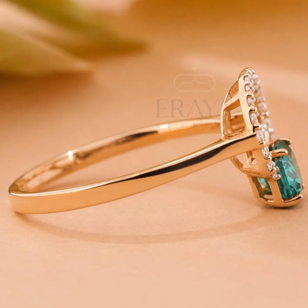 Cushion Sapphire Ring | Halo Bridal Gold Ring