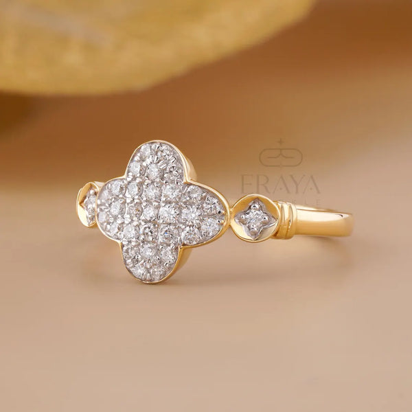 Lab Grown Diamond Clover Ring in Yellow Gold | Dainty Promise Ring