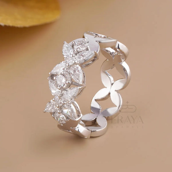 Pear Cut Lab Diamond Ring – Floral Petal Statement Design