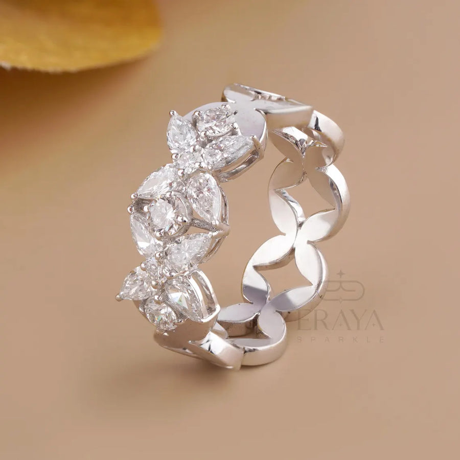 Pear Cut Lab Diamond Ring – Floral Petal Statement Design
