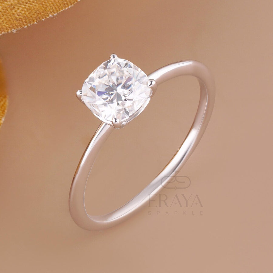 Solitaire Ring with Cushion Cut Lab Diamond