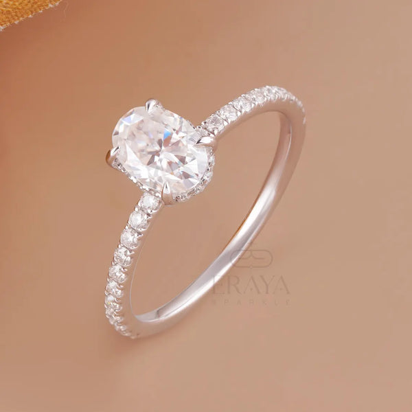 Oval Diamond Ring – Hidden Halo Pavé Design
