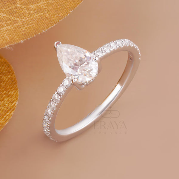 Diamond Pear Cut Ring with Hidden Halo