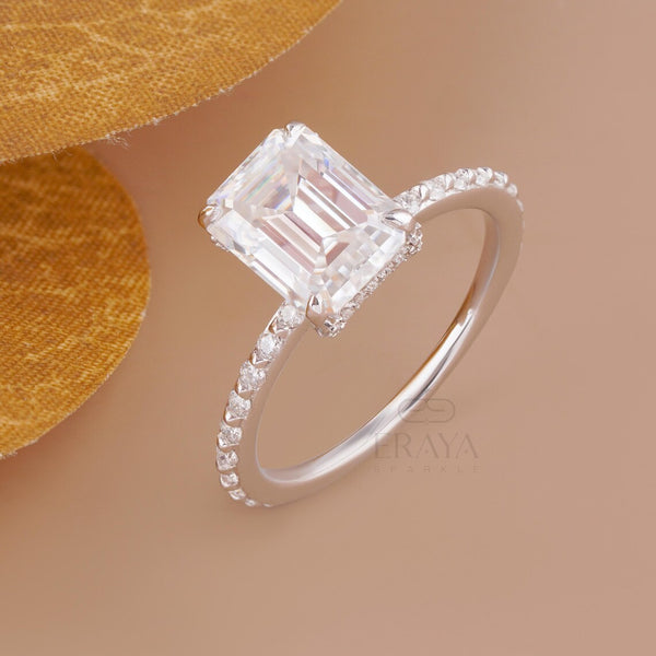 Emerald Diamond Ring Hidden Halo Pavé