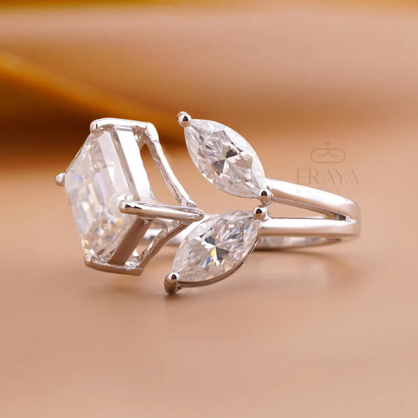 Three Stone Lab Diamond Ring | Emerald Open Band