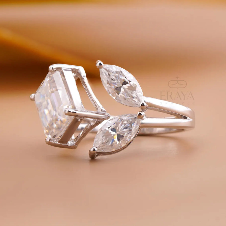 Three Stone Lab Diamond Ring | Emerald Open Band