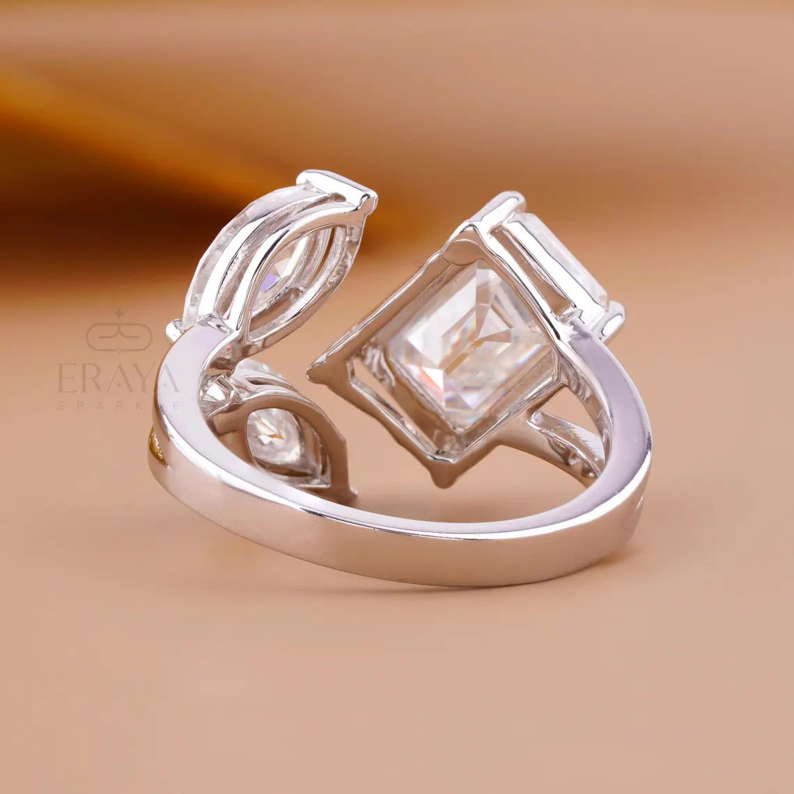 Three Stone Lab Diamond Ring | Emerald Open Band