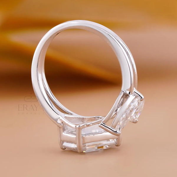 Three Stone Lab Diamond Ring | Emerald Open Band