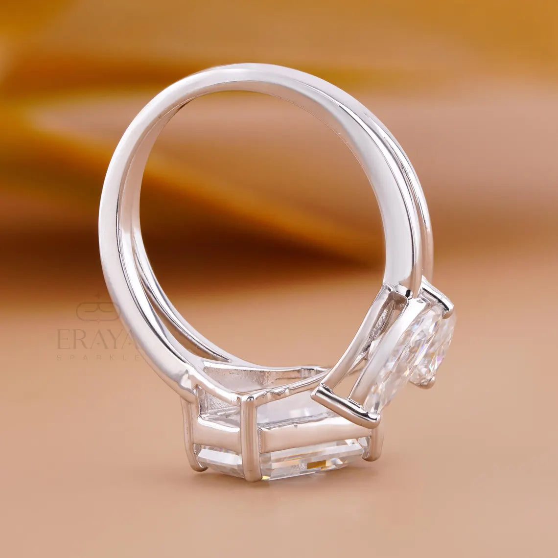 Three Stone Lab Diamond Ring | Emerald Open Band