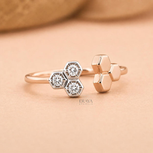 Geometric Diamond Ring | Open Band Gold Ring