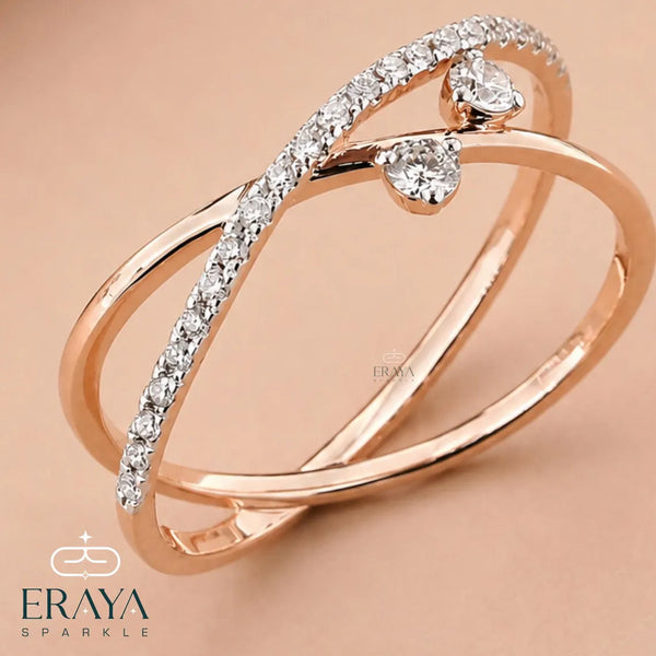 Criss Cross Diamond Ring in Solid Gold