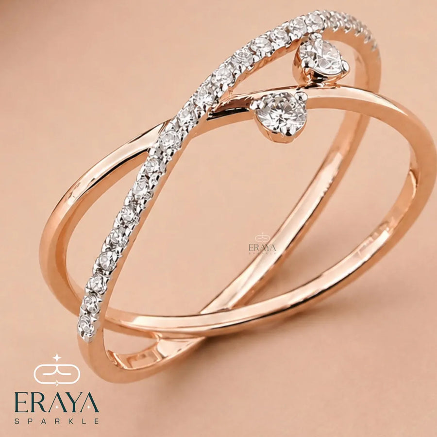 Criss Cross Diamond Ring in Solid Gold