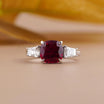 Cushion Cut Diamond Three Stone Ruby Ring