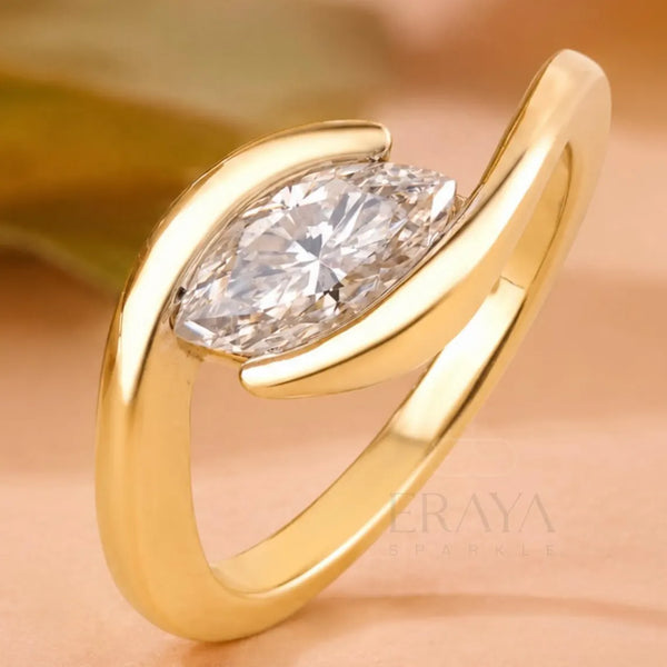 Bypass Gold Marquise Diamond Ring Modern
