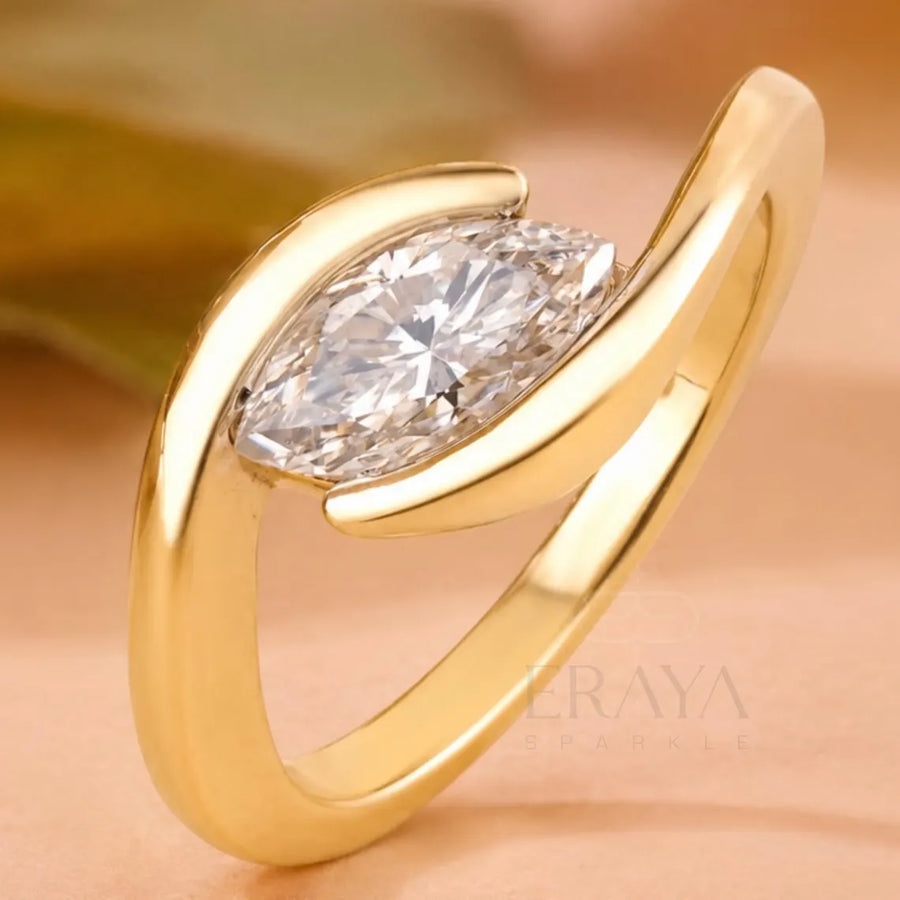 Bypass Gold Marquise Diamond Ring Modern