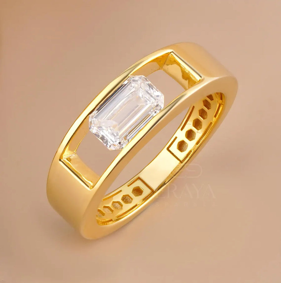 Emerald Cut Signet – Gold Men's Diamond Ring