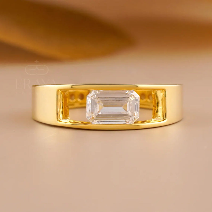 Emerald Cut Signet – Gold Men's Diamond Ring