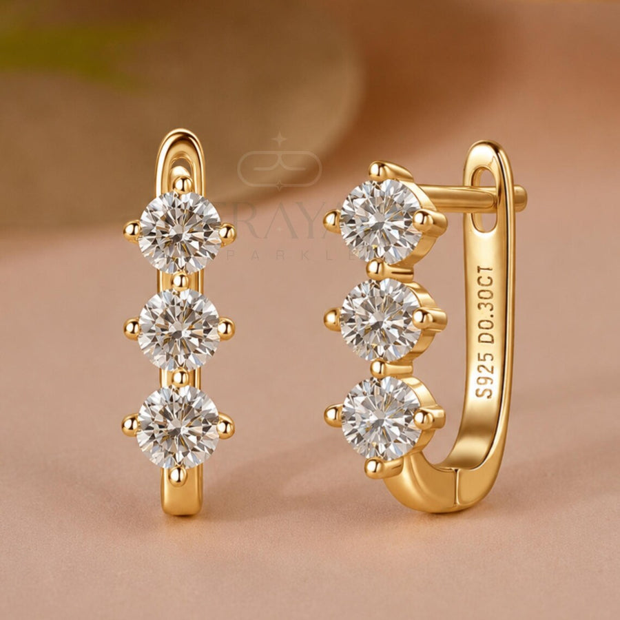 Three Stone Lab-Grown Diamond Huggie Hoops