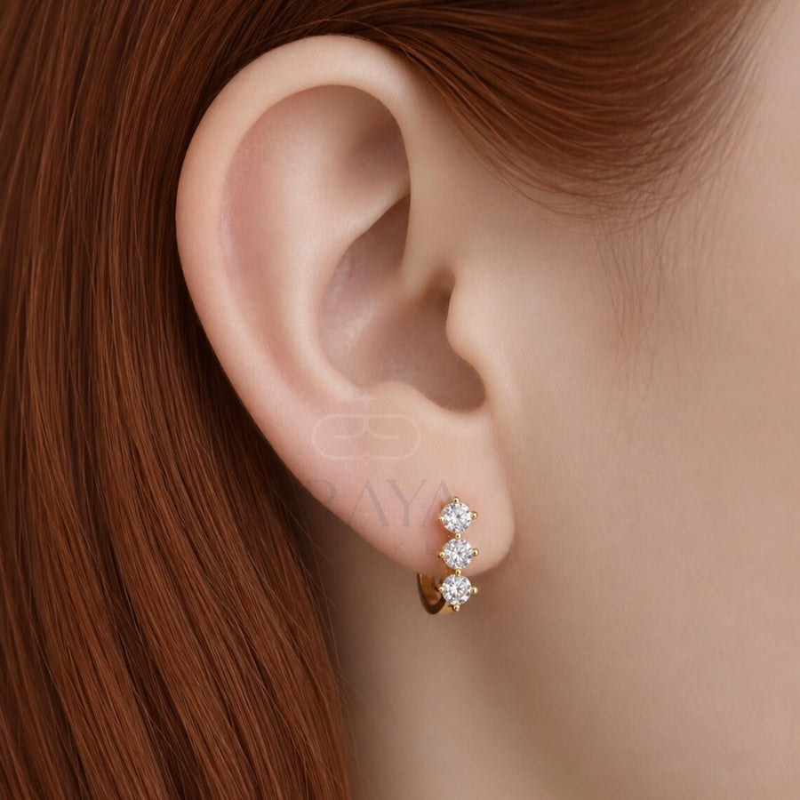 Three Stone Lab-Grown Diamond Huggie Hoops