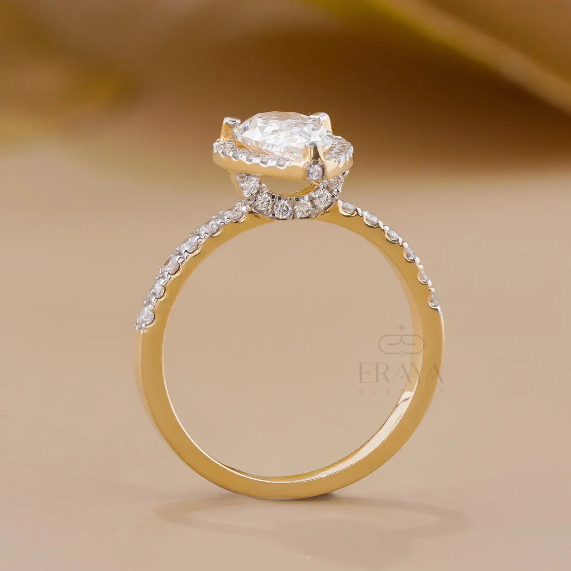Pear Cut Halo with Lab Diamond Ring