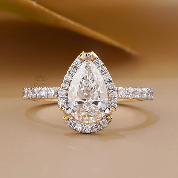 Pear Cut Halo with Lab Diamond Ring