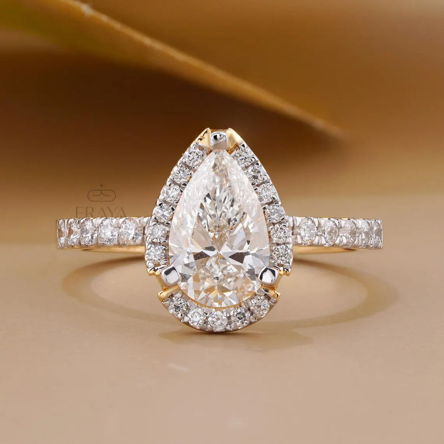 Pear Cut Halo with Lab Diamond Ring