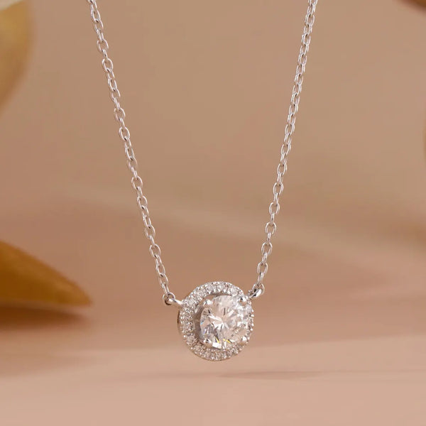 Halo Diamond Necklace | Round Lab Diamond