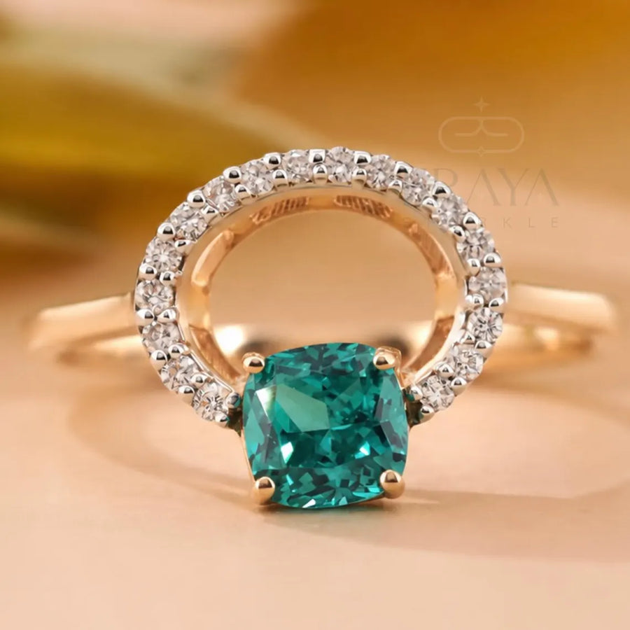 Cushion Sapphire Ring | Halo Bridal Gold Ring