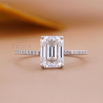 Emerald Shape Diamond Ring with Hidden Halo