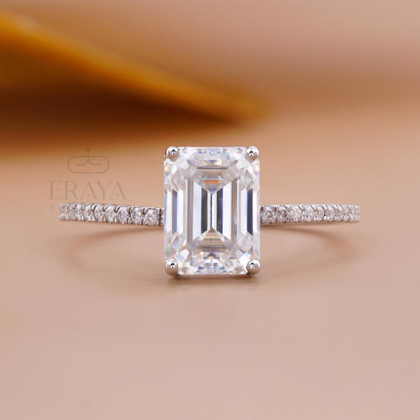 Emerald Shape Diamond Ring with Hidden Halo
