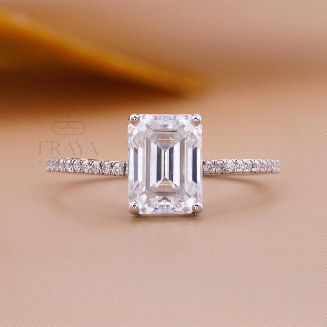 Emerald Shape Diamond Ring with Hidden Halo