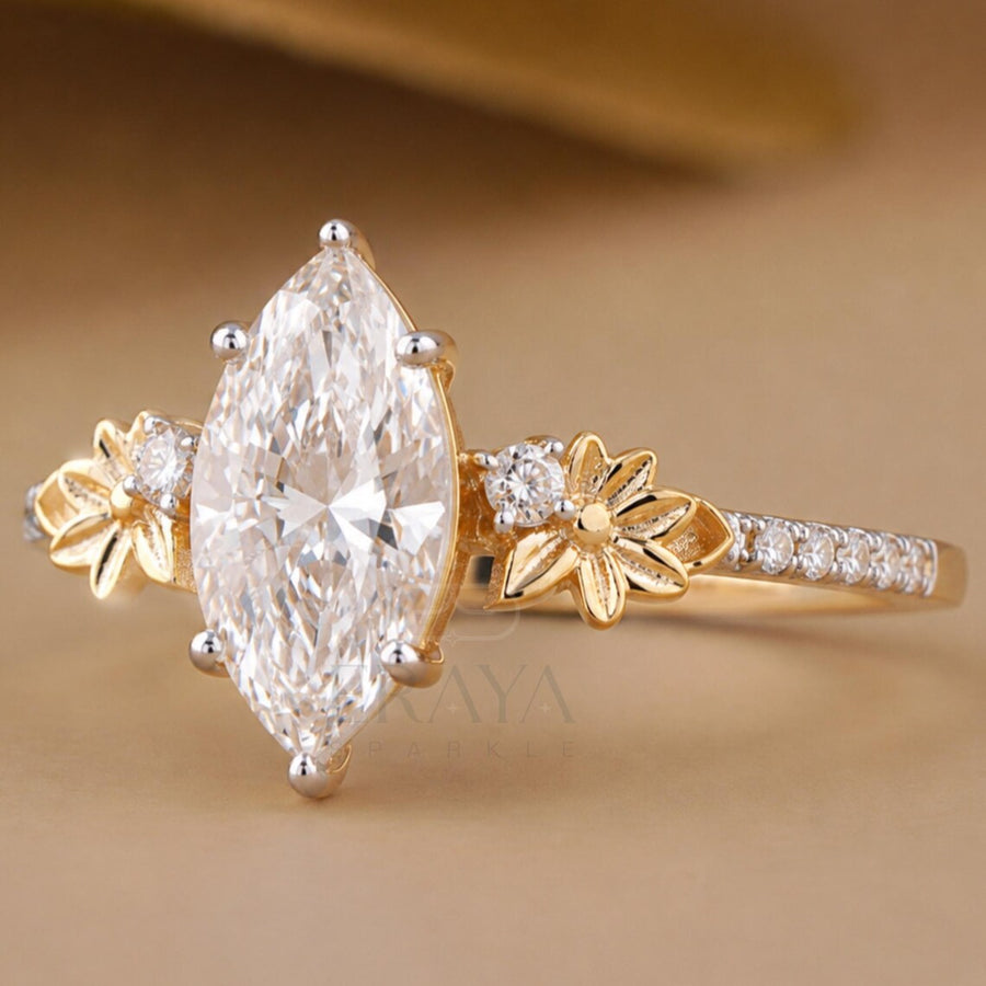 Marquise Engagement Ring with Leaf Diamond
