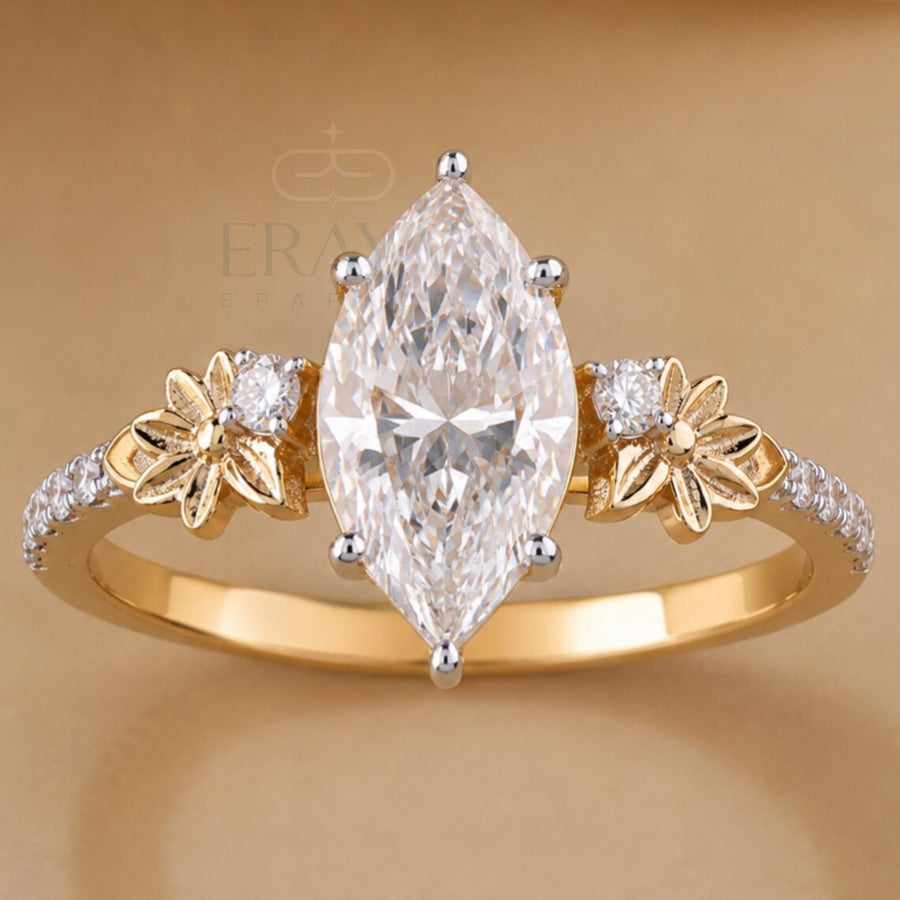 Marquise Engagement Ring with Leaf Diamond
