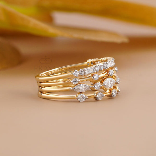 Marquise Diamond Ring – Stackable Bridal Set