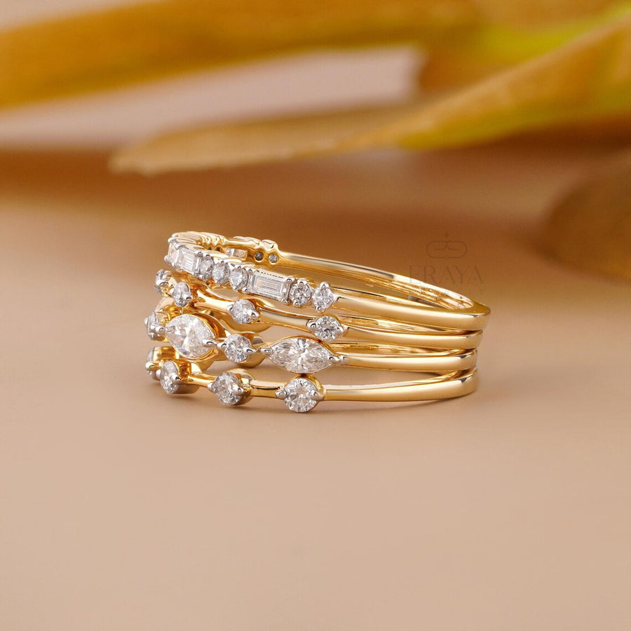 Marquise Diamond Ring – Stackable Bridal Set
