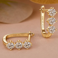 Three Stone Lab-Grown Diamond Huggie Hoops